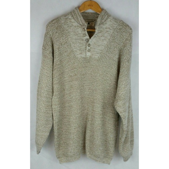 Northwest Territory Men's (L) Beige 1/4 Button Knit 100% Acrylic Grandpa Sweater - Picture 1 of 10